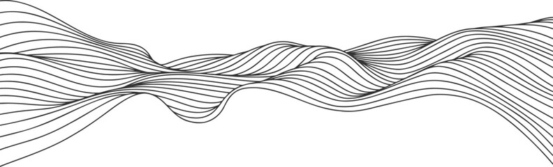Vector abstract line art wavy smooth flowing dynamic black gradient isolated on transparent background in concept luxury, wave, ocean. © korkeng