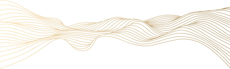 Vector abstract line art wavy smooth flowing dynamic gold gradient isolated on transparent background in concept luxury, wave, ocean. - 594949358