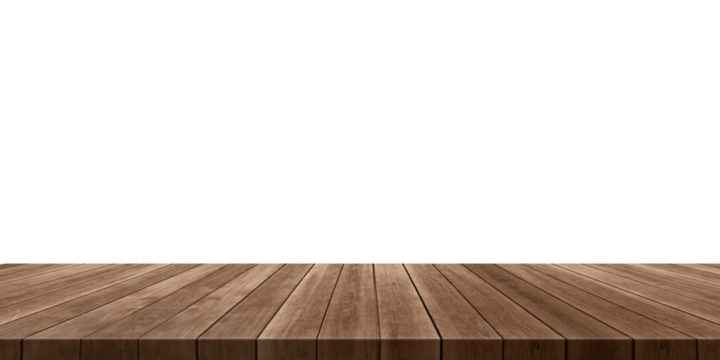 Empty wood table transparent background For product placement