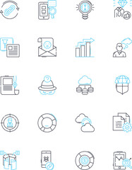 Consumer research linear icons set. Trends, Preferences, Insights, Demographics, Behavior, Habits, Attitudes line vector and concept signs. Opinion,Perception,Satisfaction outline illustrations