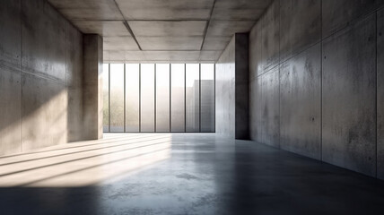 ambiente moderno di cemento , vuoto, luce da ampia finestra , stile minimalista, ideale per sfondo fotografico, creato con ai - obrazy, fototapety, plakaty