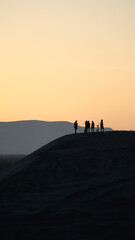 Fototapeta premium Group of people standing atop a grassy hill, surrounded by trees, while looking out into the horizon