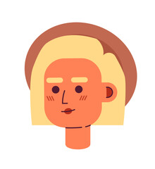 Young blonde woman wearing straw hat semi flat vector character head. Editable cartoon style face emotion. Simple colorful avatar icon. Spot illustration for web graphic design and animation