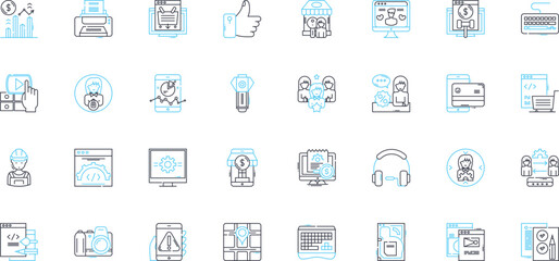 Email management linear icons set. Inbox, Unread, Archive, Priority, Filters, Unsubscribe, Reply line vector and concept signs. Forward,Drafts,Spam outline illustrations