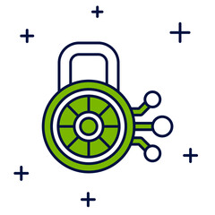 Filled outline Cyber security icon isolated on white background. Closed padlock on digital circuit board. Safety concept. Digital data protection. Vector