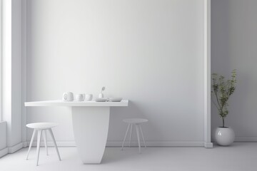 Fototapeta na wymiar Aesthetic minimal desain. Interior design of Modern White table against the wall With soft lighting. Generative Ai