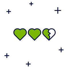Filled outline Hearts for game icon isolated on white background. Vector