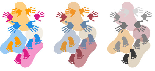 Set of minimal art posters hands and feet nursery abstract design composition in trendy contemporary collage style, for wall art decoration, postcard, cover design
