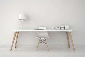 modern white workspace with minimalist decor. Generative AI