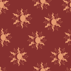 Trendy Summer Bohemian , Boho chic hand drawn style ,Beach Vibes Seamless Pattern Vector Illustration