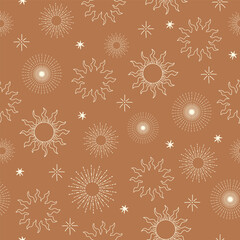 Trendy Summer Bohemian , Boho chic hand drawn style ,Beach Vibes Seamless Pattern Vector Illustration