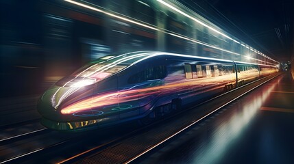 Obraz na płótnie Canvas Fastest bullet train moving with motion blur, generative ai, Japanese bullet train moving through underground tunnel