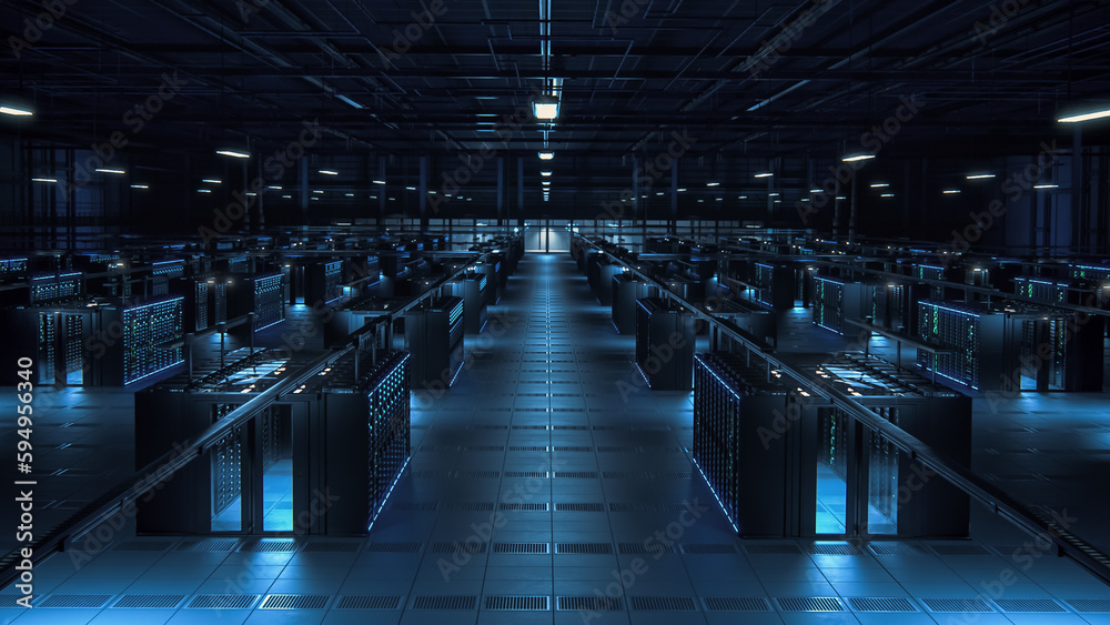 Aufkleber Empty Data Center: IT Specialists Left After The Shift. Server Farm Cloud Computing Facility. System Administration Department. Data Protection Engineering Network for Cyber Security.
