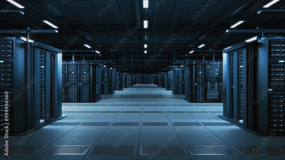 Leinwandbilder modern data technology center server racks working in dark facility. concept of internet of things, 