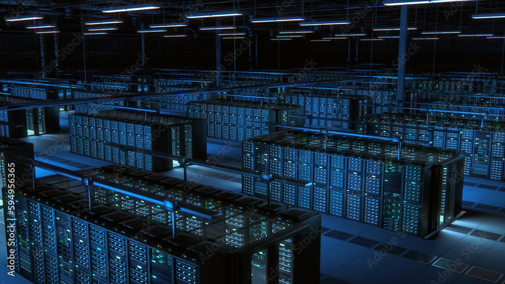 Leinwandbilder modern data technology center server racks working in dark facility. concept of internet of things, 