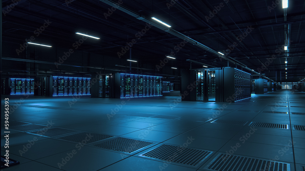 Aufkleber data technology center server racks working in dark facility. concept of internet of things, big dat
