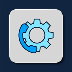 Filled outline Telephone 24 hours support icon isolated on blue background. All-day customer support call-center. Full time call services. Vector