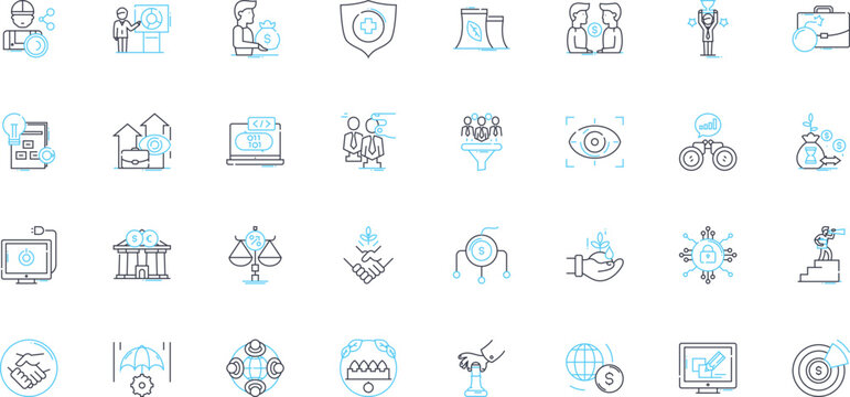 Online banking linear icons set. Security, Efficiency, Convenience, Accessibility, Transactions, Accounts, Integration line vector and concept signs. Transactions,Transfers,Balances outline