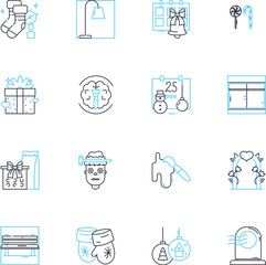 Adorning linear icons set. Embellishing, Accessorizing, Decorating, Festooning, Ornamenting, Bejeweling, Bedizening line vector and concept signs. Enhancing,Gilding,Luxuriating outline illustrations