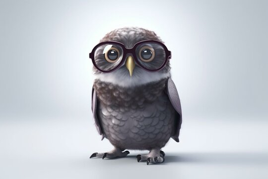 Cute owl wearing goggles clear background 3d render. Generative AI