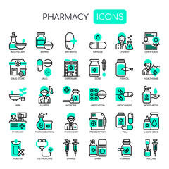 Pharmacy Elements , Thin Line and Pixel Perfect Icons