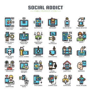 Social Media Addiction , Thin Line and Pixel Perfect Icons