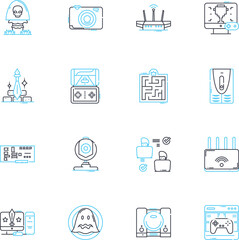 Car models linear icons set. Mustang, Corvette, Camaro, Charger, Challenger, Escalade, Fusion line vector and concept signs. Civic,Accord,Odyssey outline illustrations