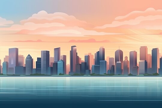 beautiful city skyline at sunset. Generative AI