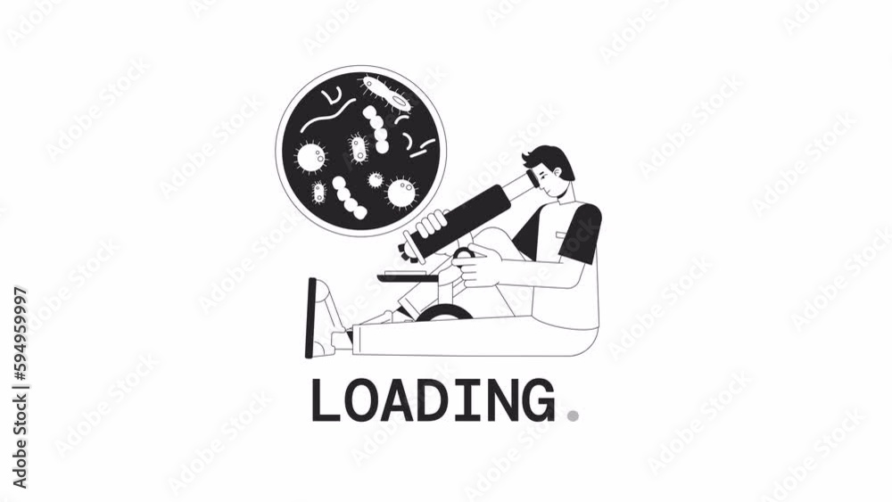 Poster bacterias study bw loader animation. lab experiment research. flash message 4k video footage. isolat