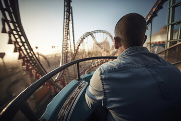 Vue de dos d'un homme dans des montagnes russes » IA générative
