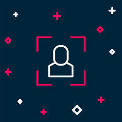 Line Camera focus frame line icon isolated on blue background. Colorful outline concept. Vector