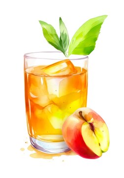Watercolor illustration of an apple juice isolated on white background. Generative AI.
