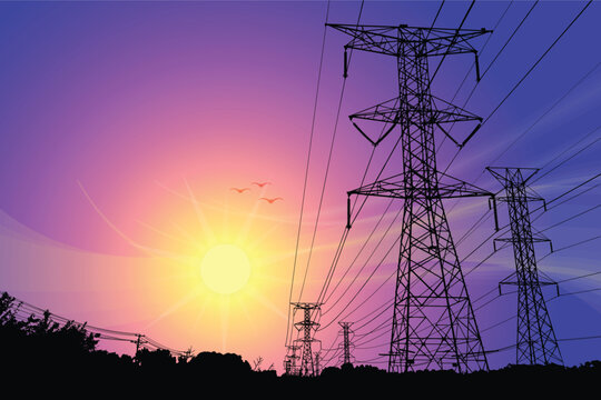 transmission towers in purple sunset 03
