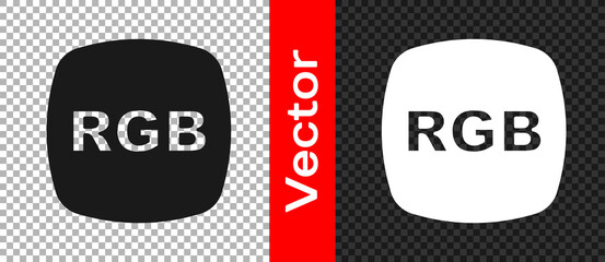 Black Speech bubble with RGB and CMYK color mixing icon isolated on transparent background. Vector