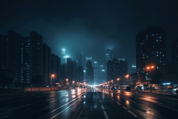 Fototapeta na wymiar lights at night city. Generative AI