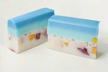 Close-up of steamed Kueh Bubur Cha Cha Nyonya snack, with yam, sweet potato, taro and sago bits