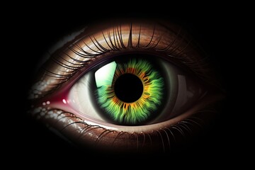 Fototapeta premium detailed close up view of a human eye with green and yellow iris. Generative AI