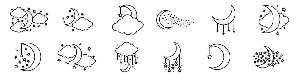 Moon and Stars icon vector set. Night illustration sign collection. dream symbol. Sleep logo.