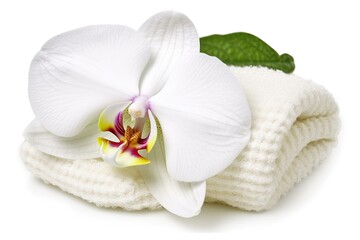 Fototapeta premium white towel with a floral decoration. Generative AI