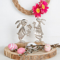 Osterhasen Figuren: Ostern Hasen Paar aus Metall - Liebe zum Osterfest - 594963184