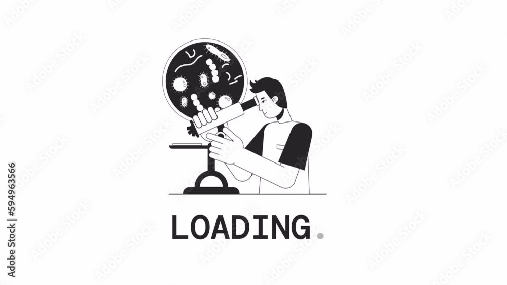 Poster laboratory work bw loader animation. medical analysis. flash message 4k video footage. isolated mono