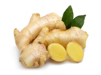 Fresh ginger on white background, 