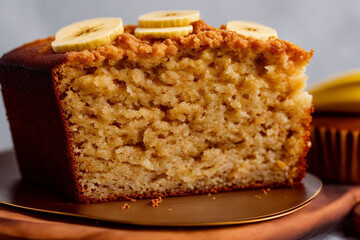 Close-up of a slice of delicious homemade banana cake