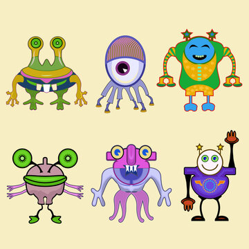 cartoon monster, Alien. Set. Character design, collection of cute character monsters. Vector design