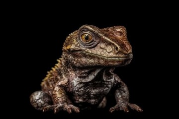 Obraz premium close-up view of a colorful lizard on a dark background. Generative AI