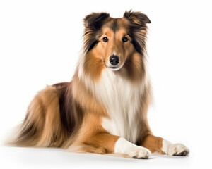 Fototapeta premium photo of collie, working dog breed isolated on white background. Generative AI