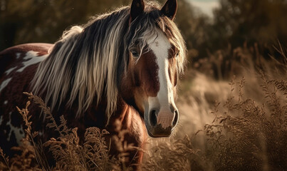 close up photo of Clydesdale, heavy draft-horse breed in its natural habitat. Generative AI