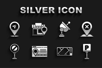 Set Infographic of city map navigation, Location, Parking, Gps device with, Stop sign, Radar, and store icon. Vector