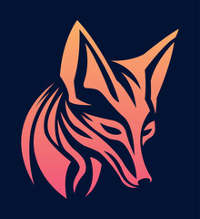 Fox head logo template design line art vector illustration isolated on white and dark backgrounds. Fox face brand identity logotype design.