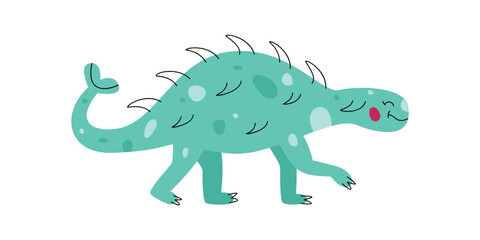 Flat hand drawn vector illustration of ankylosaurus dinosaur